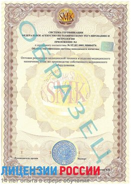 Образец сертификата соответствия (приложение) Озерск Сертификат ISO 13485